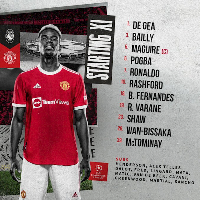 Đội hình ra sân của MU trước Atalanta