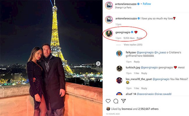 Bạn gái Ronaldo thả tim cho bức ảnh của Messi và vợ messi và bạn gái