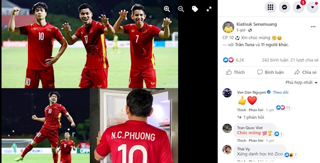 HLV Kiatisuk chúc mừng Công Phượng trên trang cá nhân sau trận thắng Malaysia HLV Kiatisuk chúc mừng Công Phượng trên trang cá nhân sau trận thắng Malaysia