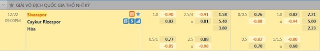 Tỷ lệ trận đấu Sivasspor vs Rizespor