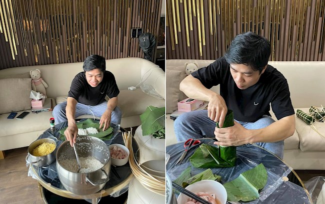 Không về quê, Công Phượng trổ tài gói bánh ở tổ ấm mới