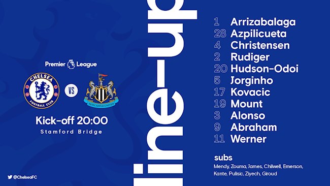 Danh sách xuất phát của Chelsea trước Newcastle