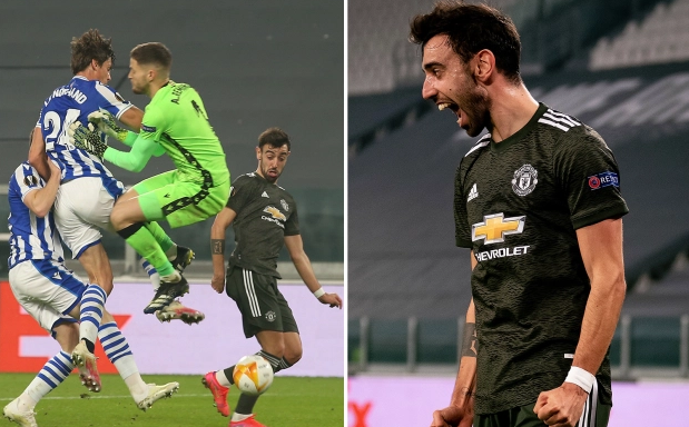 Bruno Fernandes khiến 3 cầu thủ Real Sociedad đâm sầm vào nhau