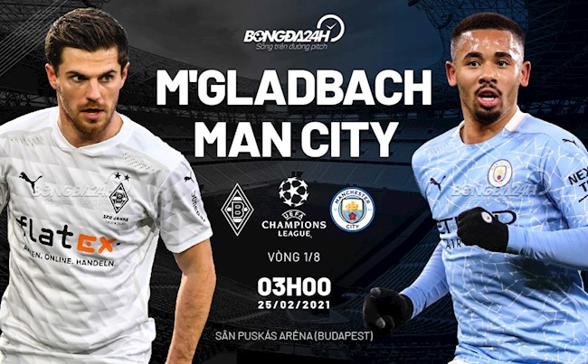 Trực tiếp bóng đá Gladbach vs Man City vòng 1/8 Champions League 2020/21 lúc 3h00 ngày 25/2
