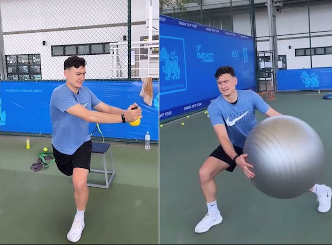 Thủ môn Đặng Văn Lâm duy trì thể lực trên sân tennis hình ảnh
