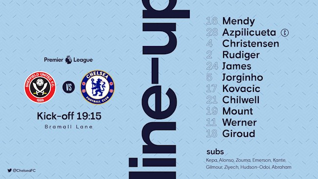 Danh sách xuất phát của Chelsea