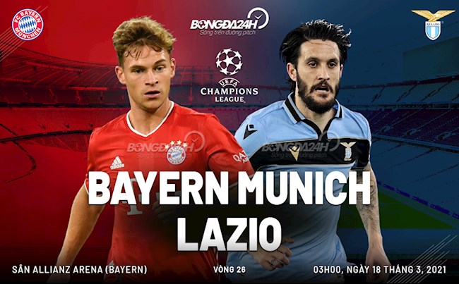 Trực tiếp bóng đá Bayern Munich vs Lazio lượt về vòng 1/8 Champions League 2020/21 lúc 3h00 ngày hôm nay 18/3