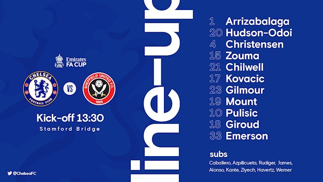 Danh sách xuất phát của Chelsea trước Sheffield
