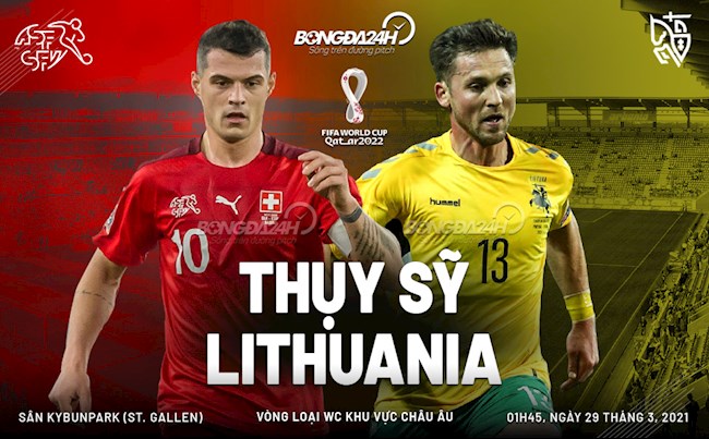 Nhận định bóng đá Thụy Sỹ vs Lithuania 1h45 ngày 29/3 (Vòng loại World Cup 2022)