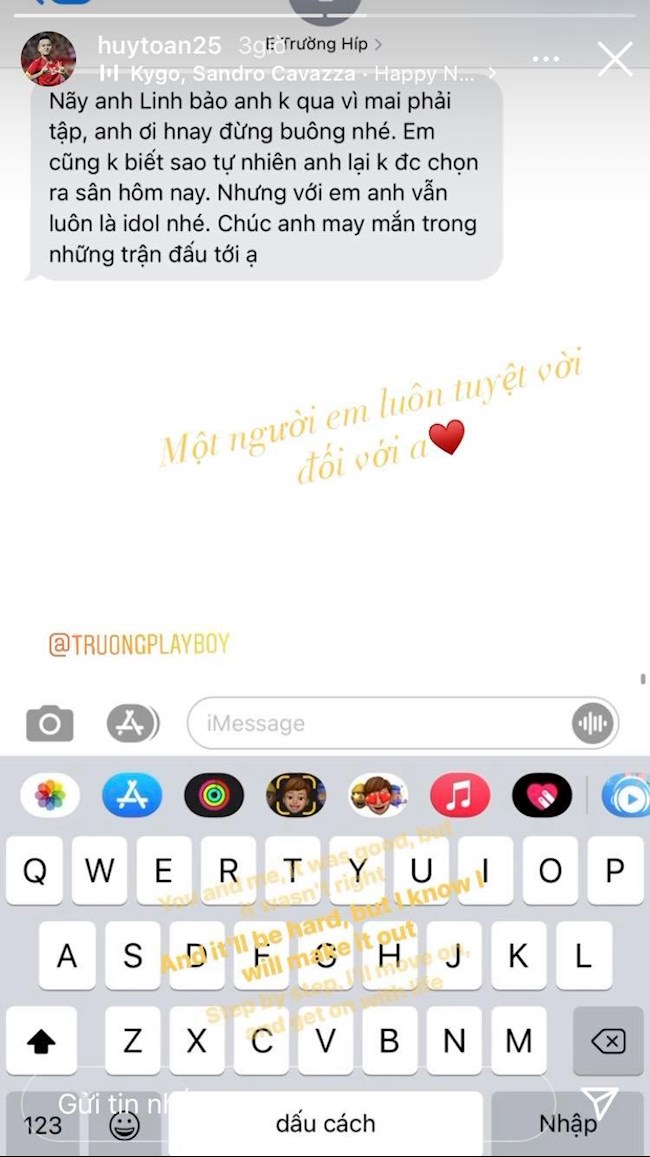 Xuân Trường nhắn tin động viên Võ Huy Toàn sau trận thắng TPHCM hình ảnh