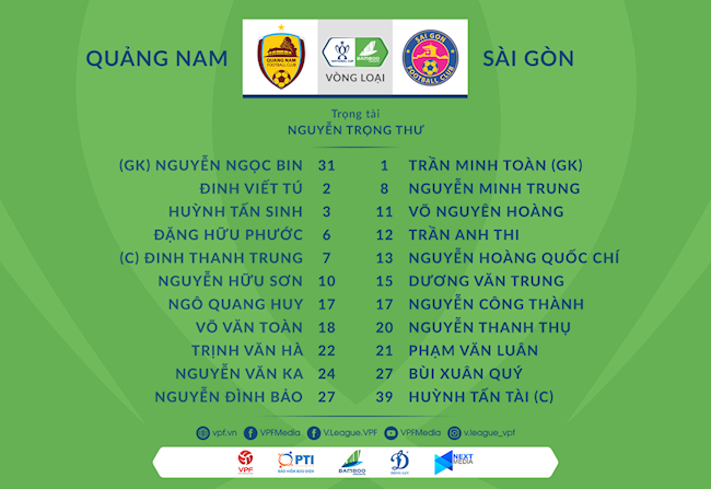 Danh sách xuất phát trận Quảng Nam vs Sài Gòn