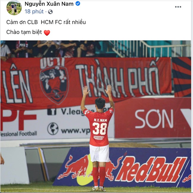 Tiền đạo Nguyễn Xuân Nam nói lời chia tay với TP Hồ Chí Minh. (Ảnh chụp màn hình).