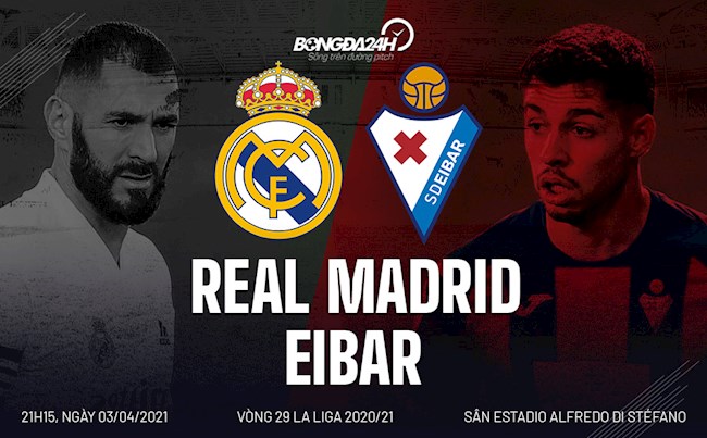 Trực tiếp bóng đá Real Madrid vs Eibar trận đấu vòng 29 La Liga 2020/21 lúc 21h15 ngày 3/4