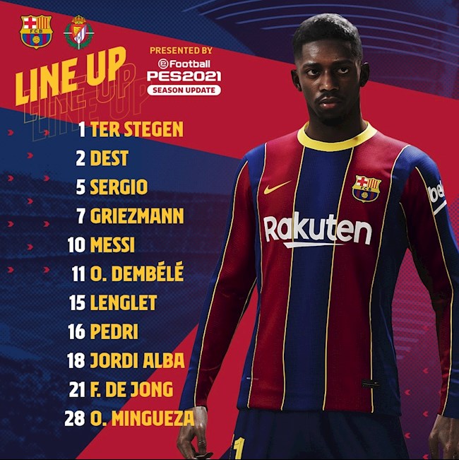 Danh sách xuất phát của Barca trước Valladolid