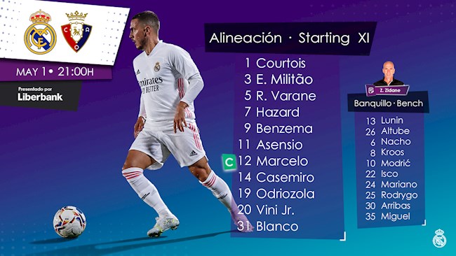 Danh sách xuất phát của Real Madrid trước Osasuna