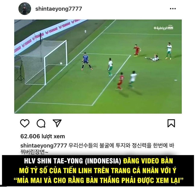 HLV Shin Tea Yong mỉa mai bàn thắng của Tiến Linh trên trang cá nhân