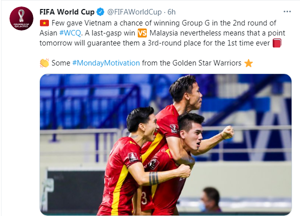 Dòng trạng thái của FIFA ủng hộ ĐT Việt Nam