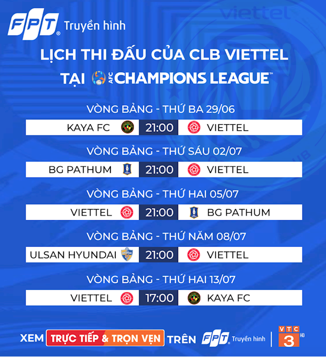Lịch thi đấu của Viettel FC tại AFC Champions League
