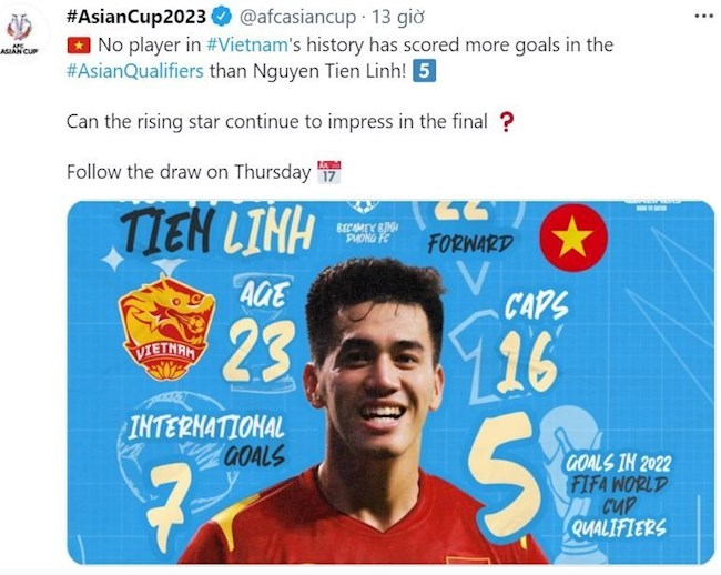 AFC đã dành cho Tiến Linh những lời khen có cánh