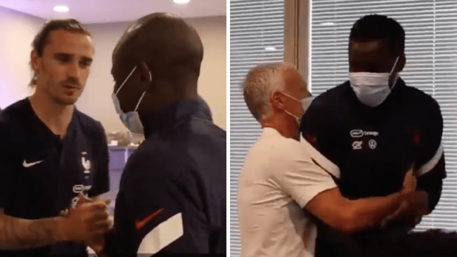 Kante, Zouma và Giroud được các đồng đội ở ĐT Pháp chào đón nồng nhiệt