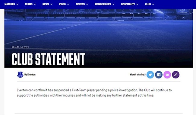 CLB Everton đưa tin về vụ việc