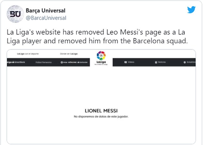 Messi bị xóa sạch thông tin trên trang chủ La Liga Messi bị xóa sạch thông tin trên trang chủ La Liga