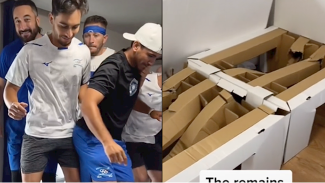 VĐV Israel khoe chiến tích đánh sập giường giấy Made in Japan VĐV Israel khoe chiến tích đánh sập giường giấy Made in Japan