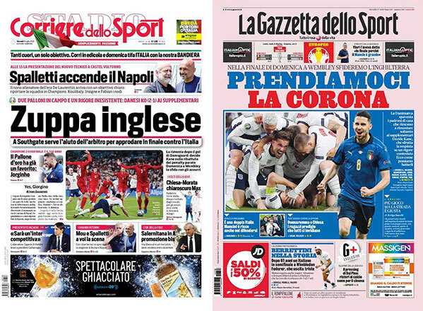 Hàng loạt tờ báo Italia mỉa mai chiến thắng của tuyển Anh trước Đan Mạch
