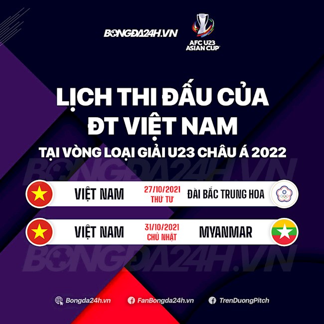 Lịch thi đấu ĐT U23 Việt Nam tại vòng loại U23 châu Á 2022.