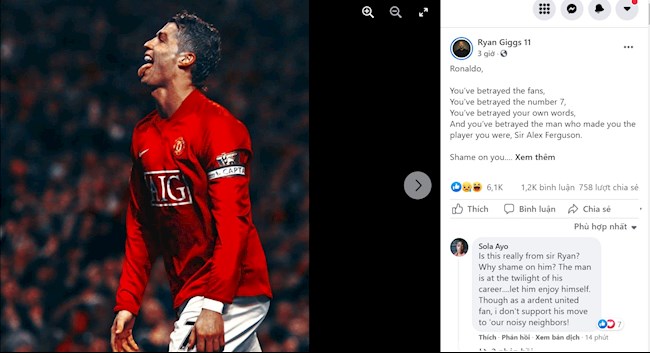 Tài khoản của Ryan Giggs chỉ trích thậm tệ Ronaldo sau tin đồn sang Man xanh Tài khoản của Ryan Giggs chỉ trích thậm tệ Ronaldo sau tin đồn sang Man xanh