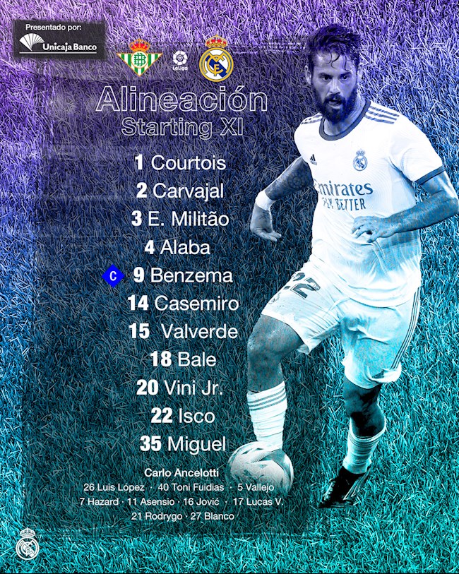 Danh sách xuất phát của Real Madrid