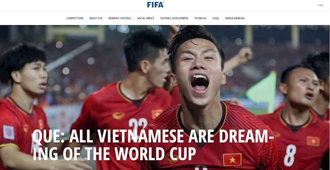 Trung vệ Quế Ngọc Hải vinh dự lên trang chủ FIFA
