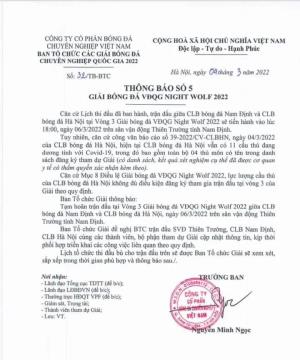 Thong bao hoan tran dau giua Nam dinh va Ha Noi