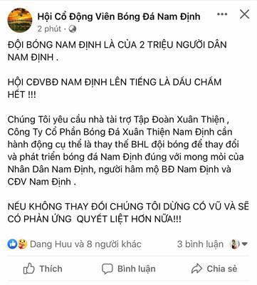 CĐV Nam Định đòi sa thải HLV Nguyễn Văn Sỹ trước trận đấu Hà Tĩnh 1