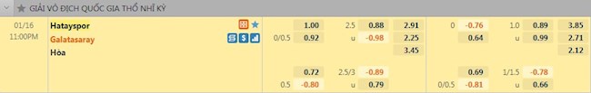 Tỷ lệ trận đấu Hatayspor vs Galatasaray