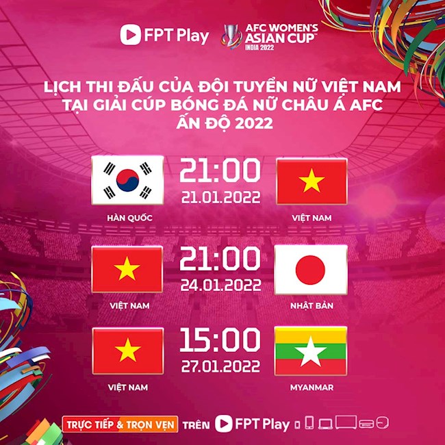 Lịch thi đấu của ĐT nữ Việt Nam tại vòng bảng AFC Women’s Asian Cup India 2022