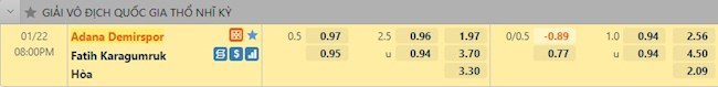 Tỷ lệ trận đấu Adana Demirspor vs Fatih Karagumruk