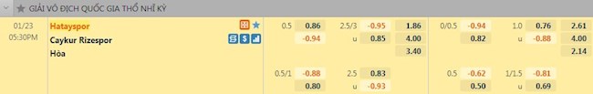 Tỷ lệ trận đấu Hatayspor vs Rizespor