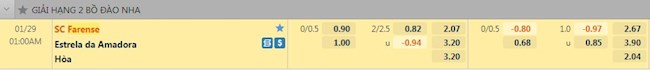 Tỷ lệ trận đấu Farense vs Estrela
