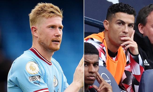 De Bruyne xin ao Ronaldo sau tran Derby thanh Manchester