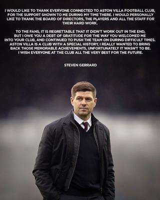Steven Gerrard nói điều đặc biệt sau khi bị Aston Villa sa thải 1 Steven Gerrard nói điều đặc biệt sau khi bị Aston Villa sa thải 1