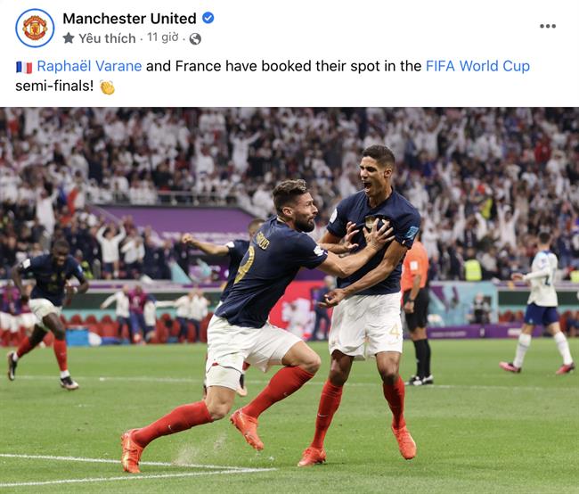 MU gui loi chuc den Varane sau chien thang cua dT Phap truoc Anh tai Tu ket World Cup 2022