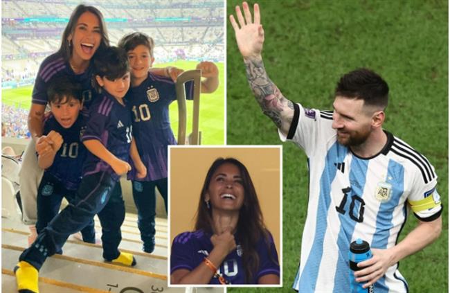Vợ con Messi hạnh phúc trên khán đài