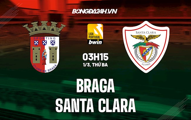 Nhận định,  Braga vs Santa Clara 3h15 ngày 1/3 (VĐQG Bồ Đào Nha 2021/22)