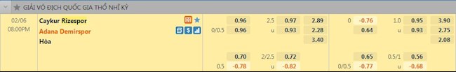 Tỷ lệ trận đấu Rizespor vs Adana Demirspor