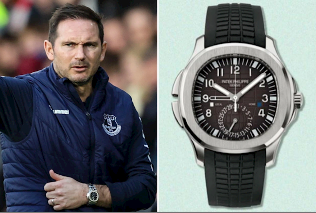 Frank Lampard hiện sử dụng chiếc Patek Philippe Aquanaut Travel Time Ref 5164A trị giá tới 31.430 bảng Anh. Ông đã sử dụng chiếc đồng hồ này trong video ra mắt Everton. Patek Philippe là thương hiệu yêu thích của Lampard.