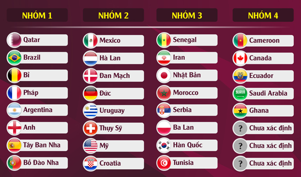 Bốc thăm vòng bảng World Cup 2022