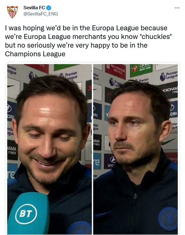 Sevilla chế ảnh Lampard để ăn mừng suất dự Champions League hình ảnh