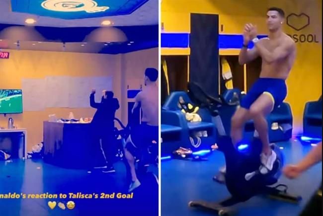 Cristiano Ronaldo ăn mừng bàn thắng của Al-Nassr trong phòng tập gym Cristiano Ronaldo an mung ban thang cua Al-Nassr trong phong tap gym
