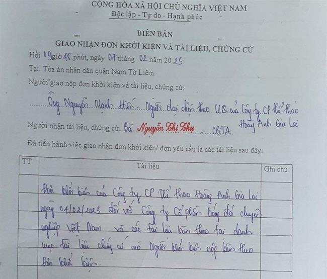 HAGL chính thức gửi đơn kiện VPF 1 HAGL chính thức gửi đơn kiện VPF 1